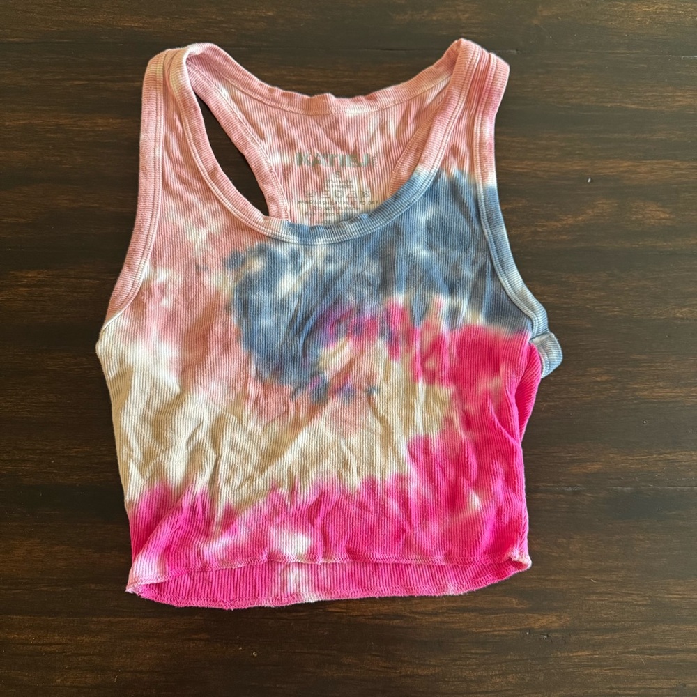 Katie J NYC Junior Girls Pink and Blue Tie-Dye Tank Top Size Small